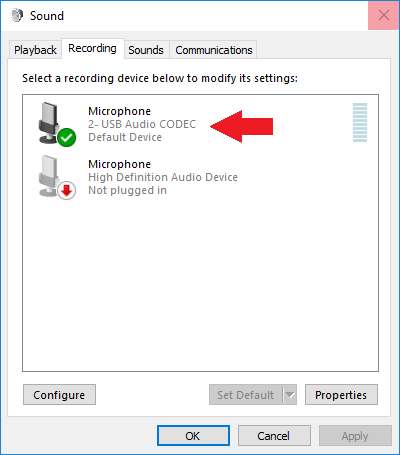 sound recording tab usb audio codec device